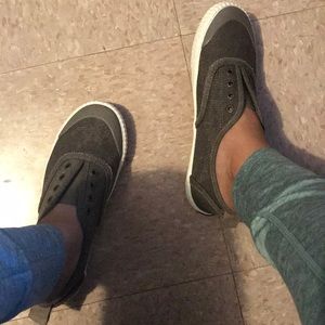 Green Sperry slip on sneakers